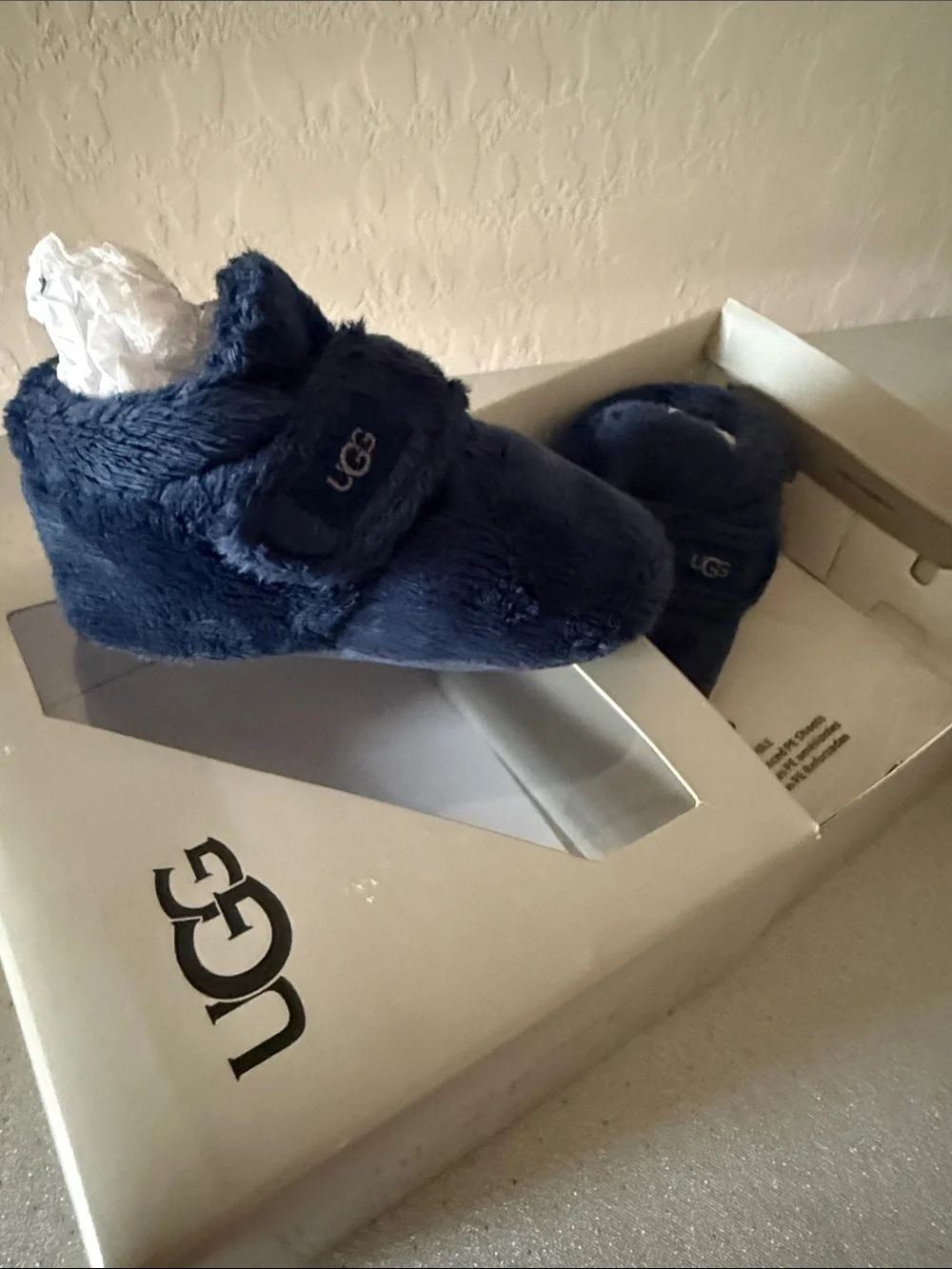 UGG Kids Navy Faux Fur Slipper Booties